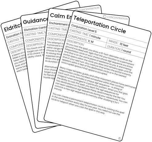 FREE Dungeons & Dragons 5e Spell Cards Printout – Sphinx Stationery